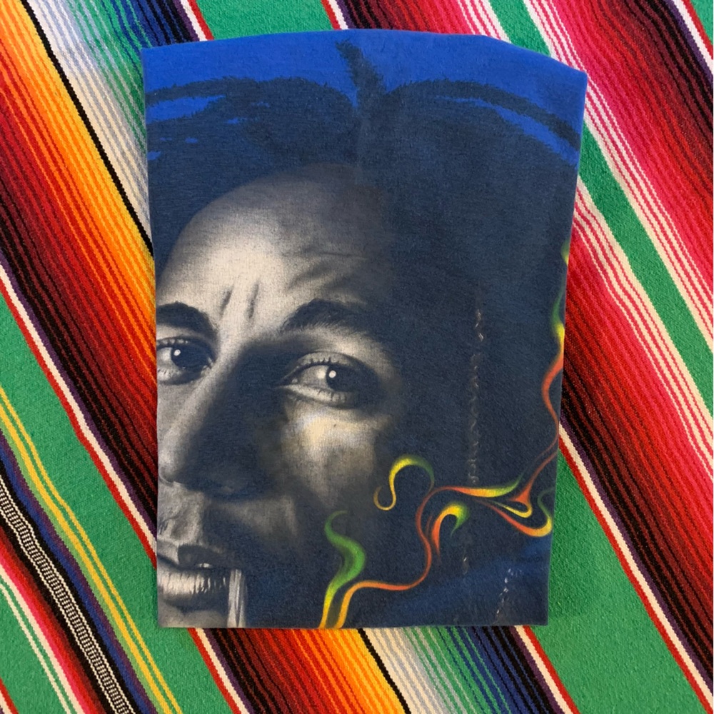 Zion Rootswear Bob Marley Smoking Joint Portrait Blue Vintage Tee Size Small - Picture 12 of 12